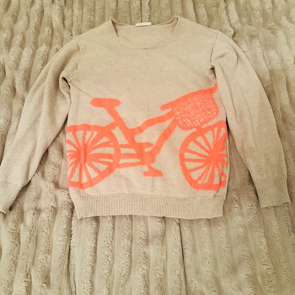 Crazy 8 Beige Sweater with Orange Bicycle Graphic